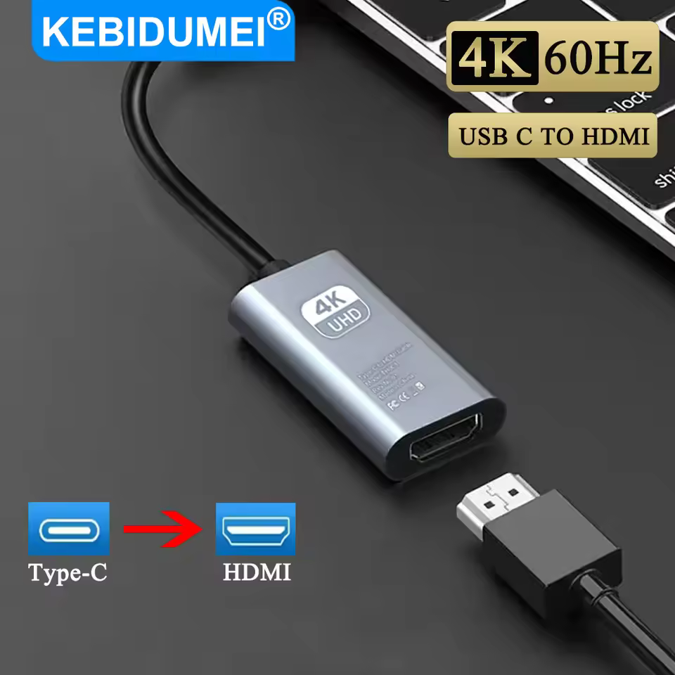 KEBIDUMEI 4K 60Hz TYPE C to HDMI Adapter USB 3.1 HUB HDTV Converter Cable USB C to HDMI-compatible Converter for Laptop
