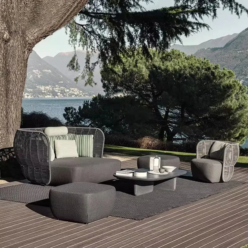 

Nordic Outdoor Leisure Rattan Sofa Courtyard Garden Hotel Rattan Sofa And Coffee Table Combination Furniture