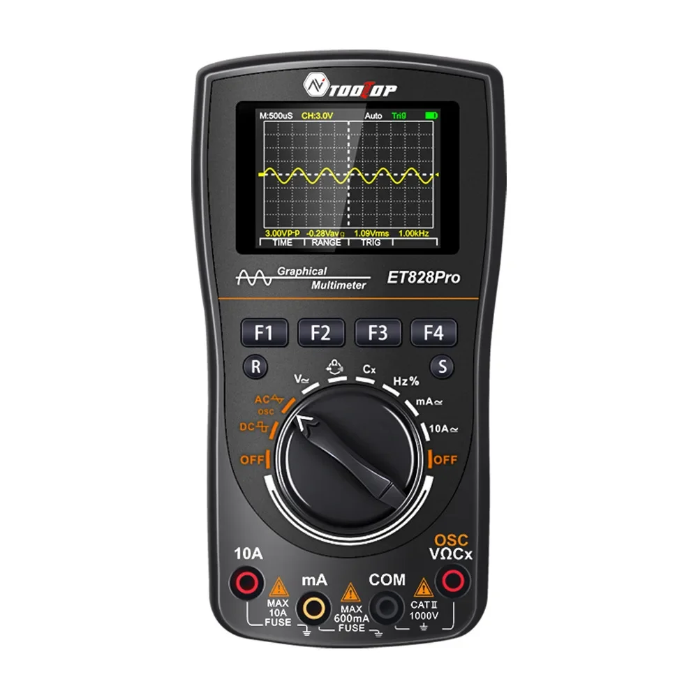 

Sampling 50Msps Bandwidth 10MHz Oscilloscope and 6000 Counts Auto-ranging 2-IN-1 Oscilloscope Waveform and Digital Multimeter
