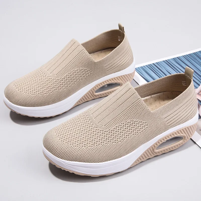 Women\'s Fashion Thick Sole Air Cushion Elevated Sloping Heel Rocking Shoes for Women Casual Sport Sock Sneakers Zapatillas Mujer