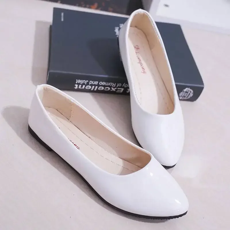 Ballerines Blanches en Cuir Verni pour Femme, Chaussures de Mariage, à Enfiler, Bateau, Luminaires 224