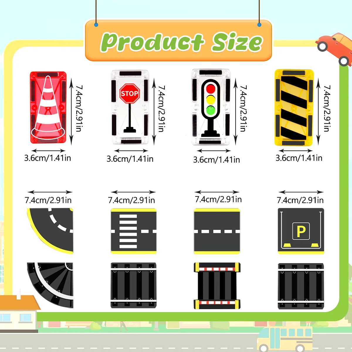 Magnetic Building Blocks Toy Magnetic Track Road with Cars, Stem Toy Creative and Educational Construction Toy, Suitable for Children's Birthday Holiday Gifts, Random Color