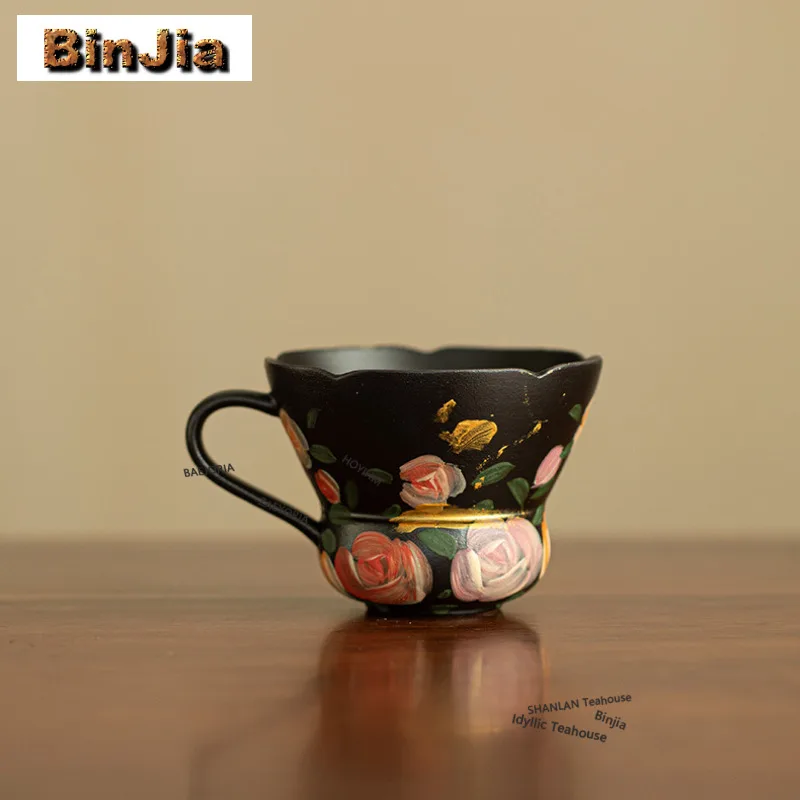 110ml-black-ceramic-hand-painted-rose-coffee-mug-milk-cup-afternoon-tea-mug-household-beverage-bottle-office-water-cup-teaset