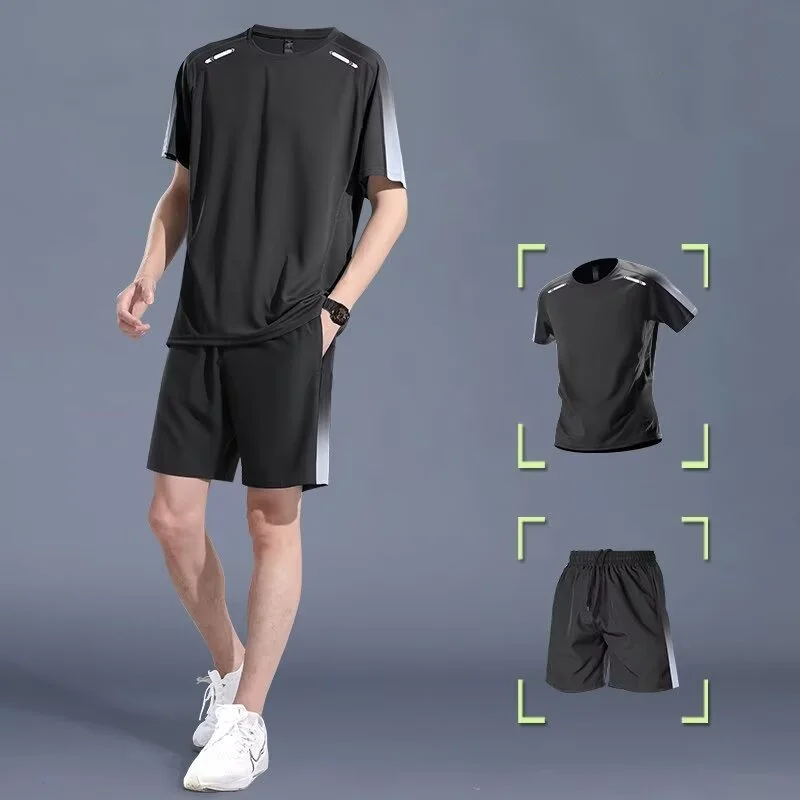 Sportswear set, short sleeved, summer quick drying, breathable T-shirt, morning running, basketball training shorts, gym clothes