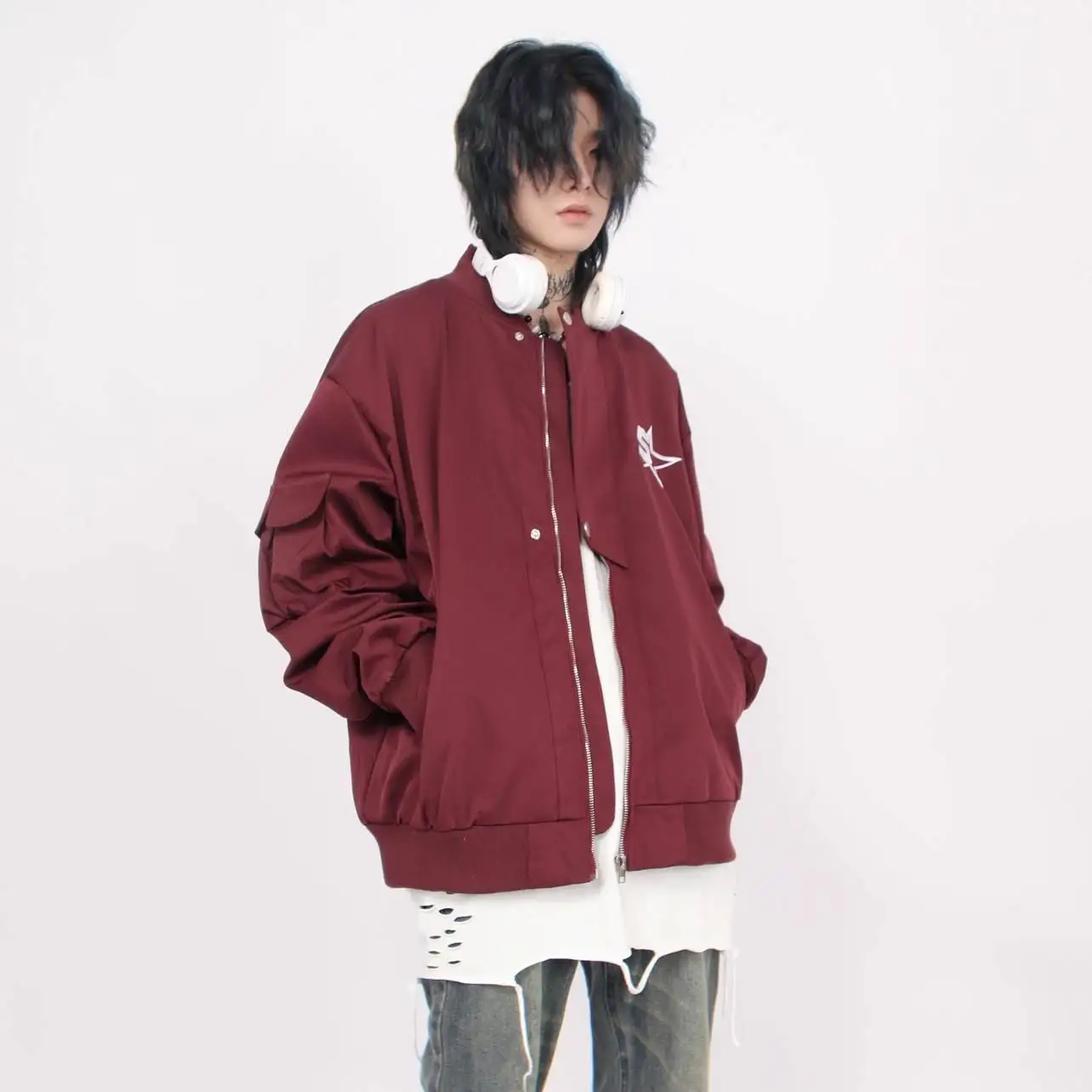 

Retro American Embroidered Star Flight Jaet Men's Spring Autumn High Street Cool Brand Baseball Sle Zipper Sve Jaet