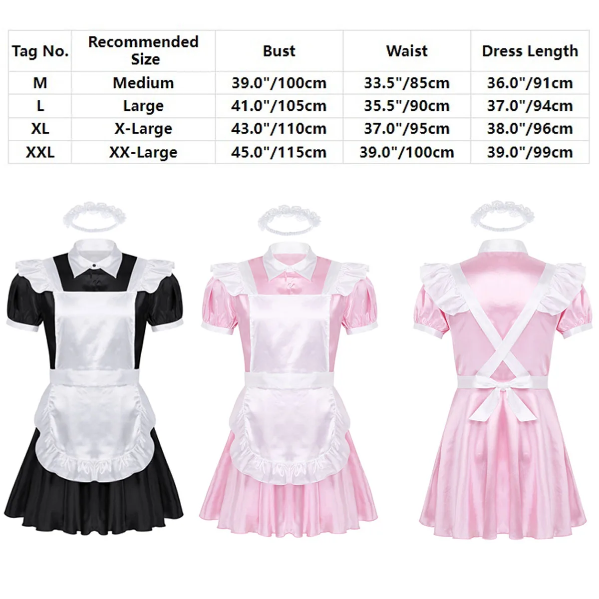 Men Sissy Maid Uniform Hot Sexy Cosplay Erotic Costume Puff Short Sleeves Male Gay Crossdressing Dress with Apron Headband Set