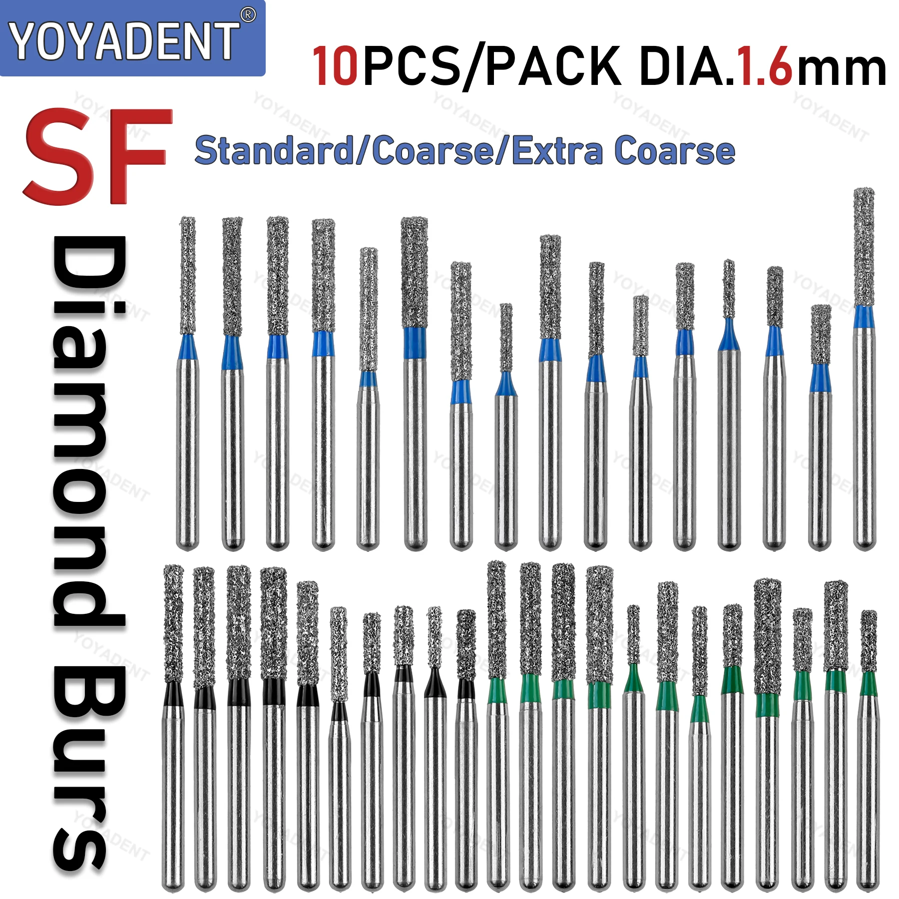 

SF Type Dental Diamond Burs Dental High Speed Handpiece Polishing Burs Dia.1.6mm 10pcs/Pack Drills Dental Accessories