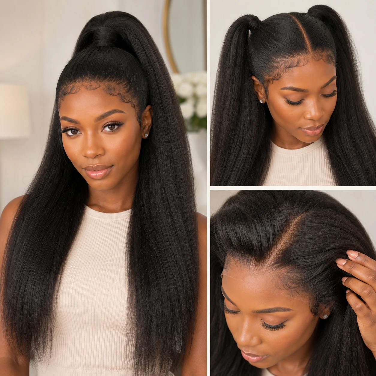 

Noble Real Full Lace Human Hair Wigs Kinky Straight 100% Brazilian Raw Virgin Hair Breathable HD Full Lace Invisible Scalp Wig
