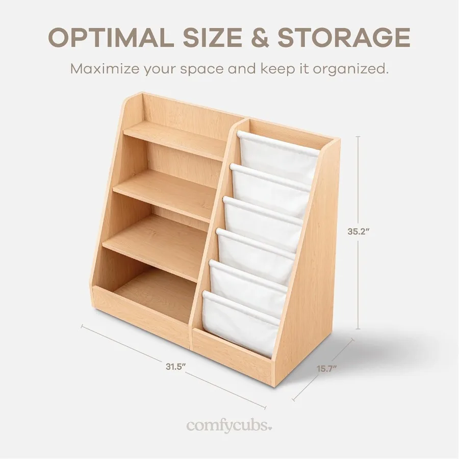 Bookshelf 35.2 x 15.7 x 31.5 Inches Sturdy Plywood Montessori Book Shelf with Soft Hard Shelves for Toys Books ChildFriendly Ea
