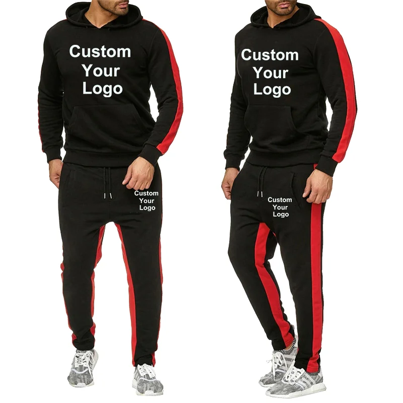 Men\'s New Fashion Custom Your Logo Casual Wear Hoodie Suit Hooded Sweater Pants Sports Suit