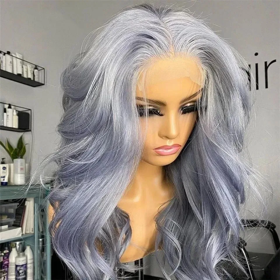 Silver Grey Body Wave Lace Front Wigs 13x4 Hd Lace Frontal Synthetic Wigs For Women Pre Plucked Free Part To Daily Cosplay Party