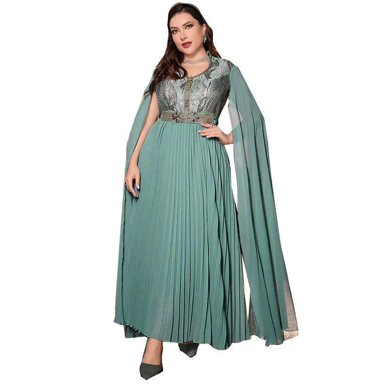 

Великолепное вышитое платье V-Ne Dr Faionable из шифона Queenly Presence Gown A-Line Long Sve Maxi Dr Pure Color PU Mat...