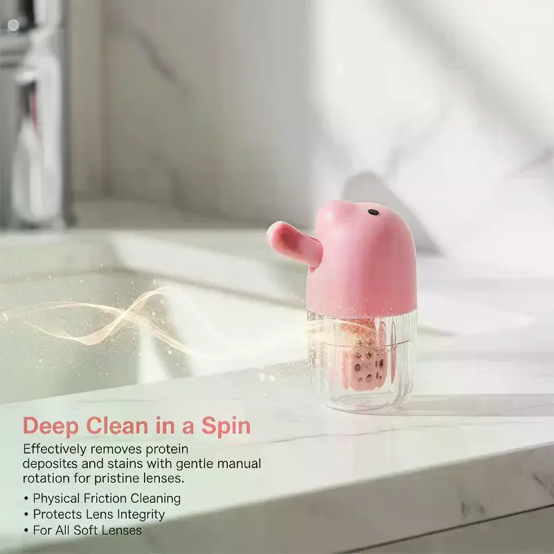 1 Set Portable Travel Washer & Storage Box 2-in-1 Manual Rotation Contact Lens Cleaner Case Lens Cleaning Kit