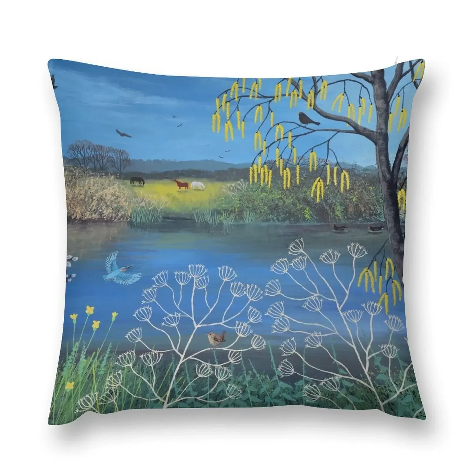 Kingfisher Blue Throw Pillow christmas pillowcases christmas ornaments 2025 pillow