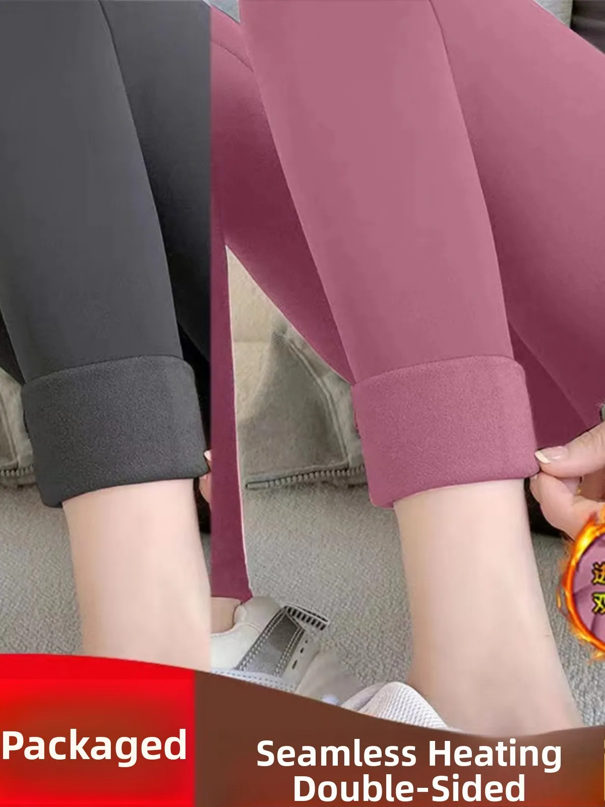 

Women's Autumn Winter Thermal Cotton Fleece Lined Double Sided Brushed Seamless Comfortable Fit Pants Long Casual Trousers