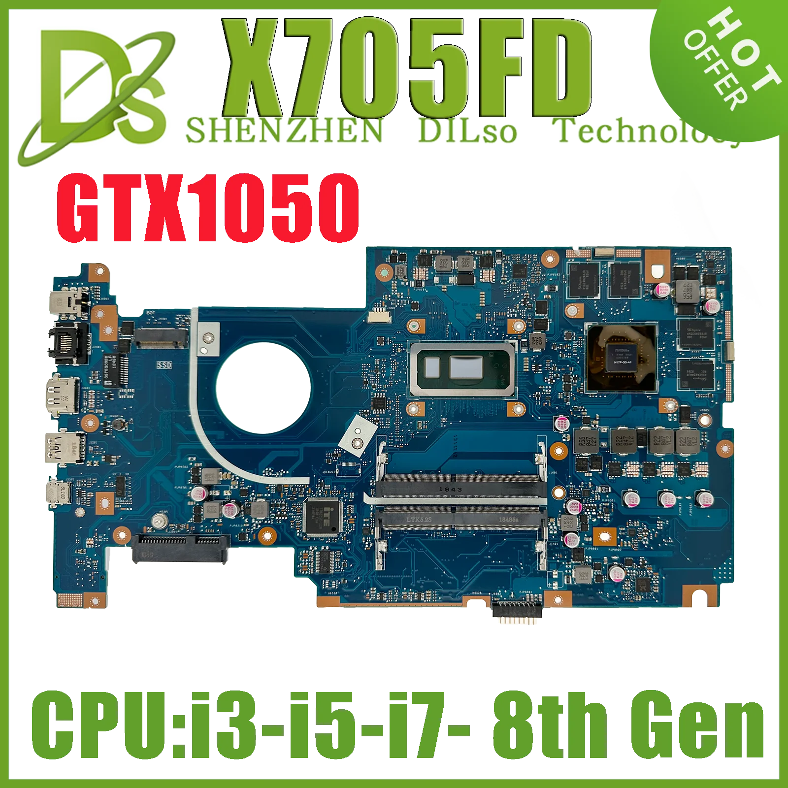 

KEFU X705FD Mainboard For Asus Vivobook Pro 17 X705 N705FD Laptop Motherboard With i3-8145U i5-8265U i7-8565U GTX1050-2G/4G DDR4