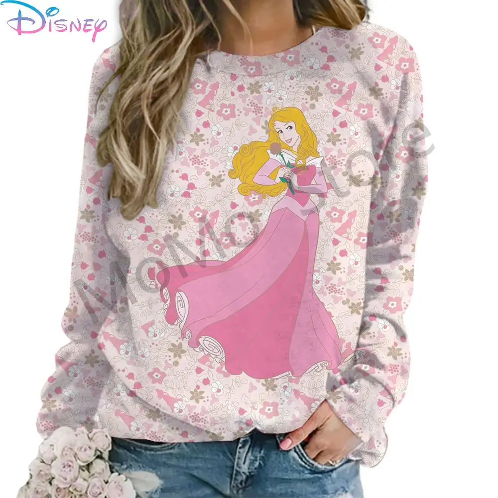 Disney Princess Women\'s Long Sleeve Sweatshirts O Neck Autumn Fashion Streetwear Kawaii Clothes 3D Print Party 2024 Street Wear