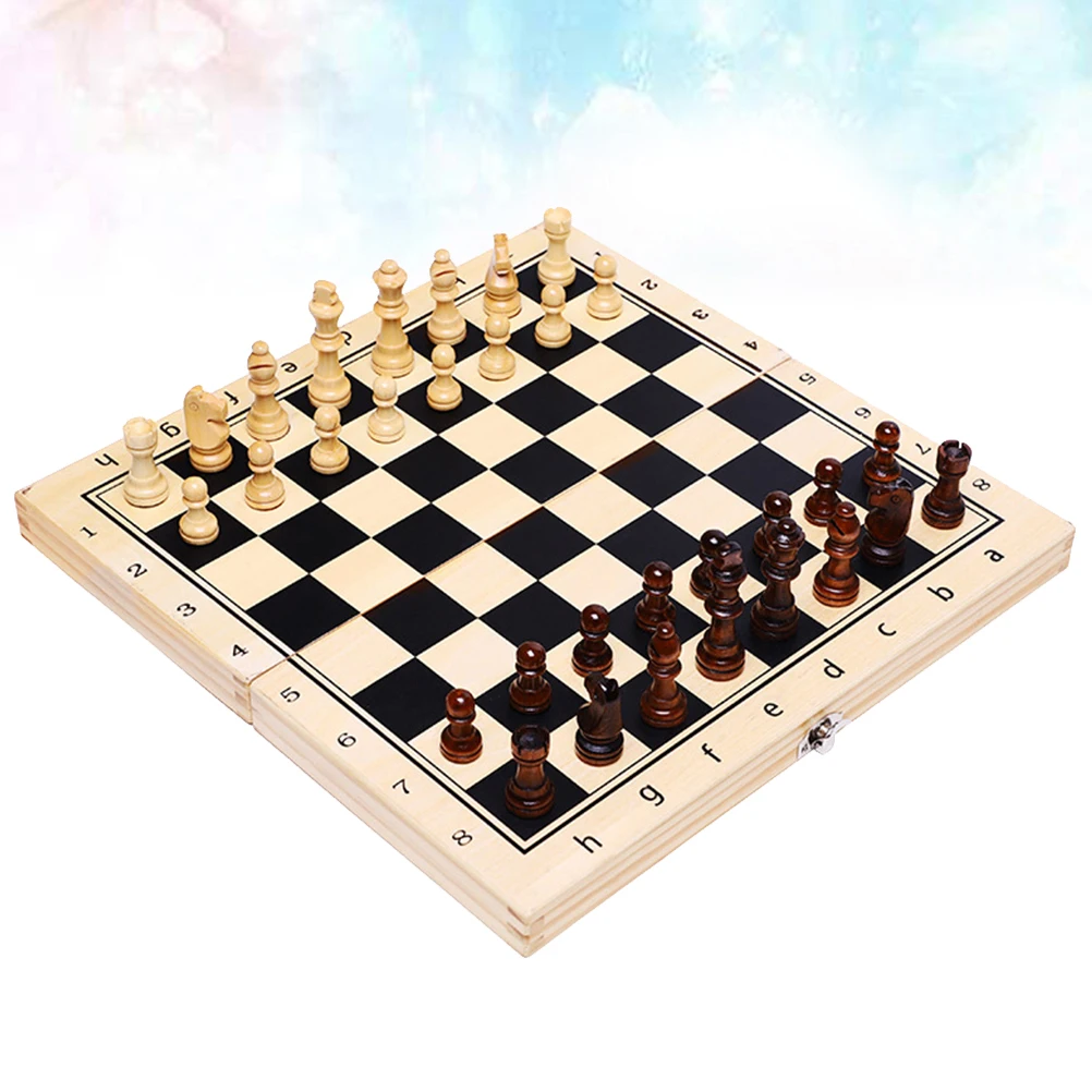 

Magnetic Solid Wood Chess Panel Checkers Set Wooden Game Portable