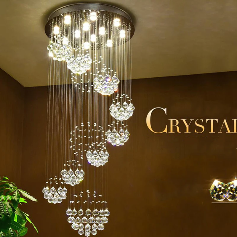 New Modern Item Large Villa ceiling Lights Modern Hotel led Chandelier Crystal Staircase pendant Light