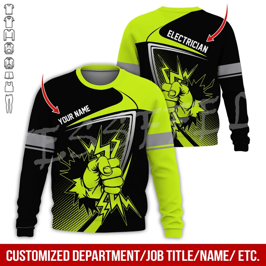 Custom Name Electrician Lineman Worker Tattoo Tracksuit Retro 3DPrint Streetwear Pullover Harajuku Casual Funny Jacket Hoodies F