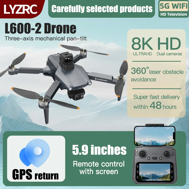 LYZRC L600-2 MAX GPS Drone 3-Axis Gimbal  8K HD Camera 5G WIFI FPV  360° Laser Obstacle Avoidance Brushless Quadcopter Dron Toy