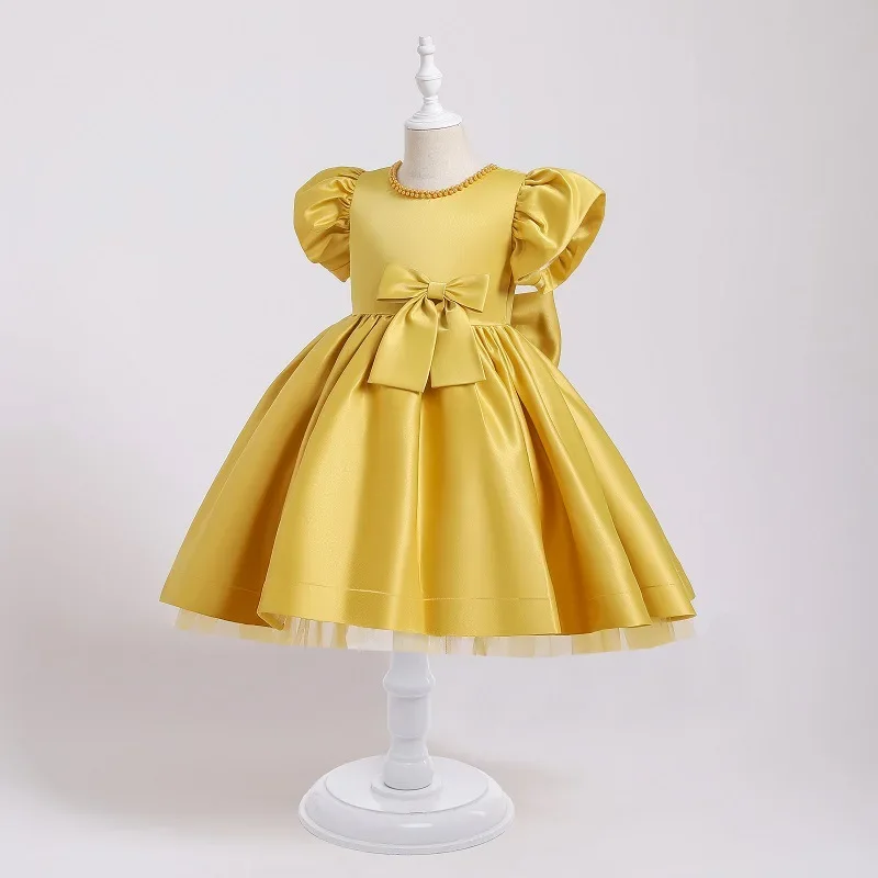 Beading Kids Clothes Girls Puff Sleeve Children's Elegant Dress Princess Summer Baby Girl Dress Costumes for Birthday3 6 8 10T