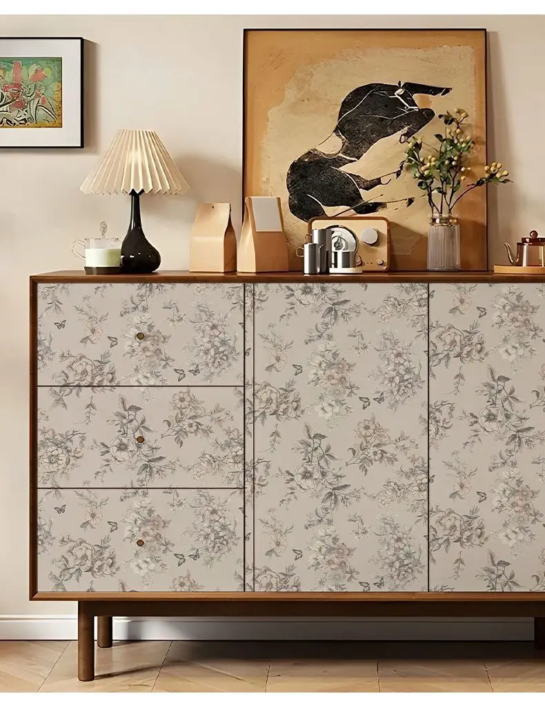 Vintage Grey Floral Peel and Stick Wallpaper French Botanical Butterfly Self Adhesive Contact Paper for Cabinets Walls Furniture