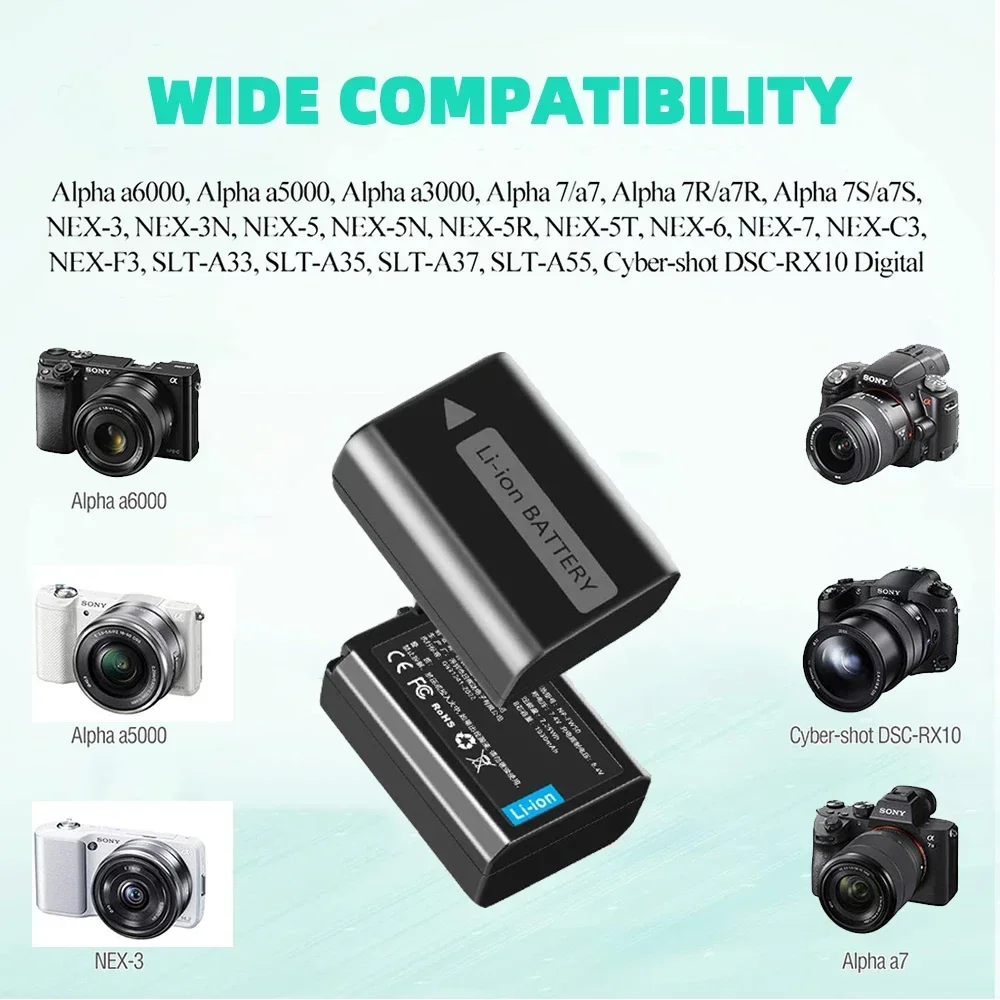 NP-FW50 Battery for Sony Camera A5100 A6000 A6100 A6300 A6400 A6500 A7II A7RII A7SII NEX-3 5 7 ZV-E10 RX10 NPFW50 Dual Charger view 3