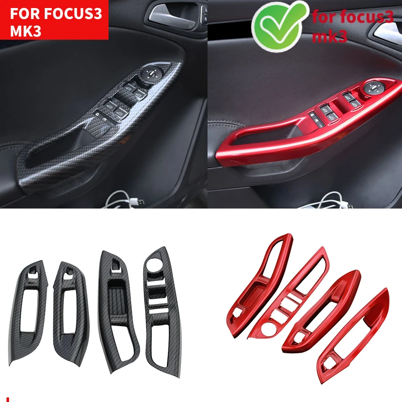 For Ford Focus 3 MK3 2015-2018 Car Door Interior Armrest Window Panel Decorative Sticker 4Pcs