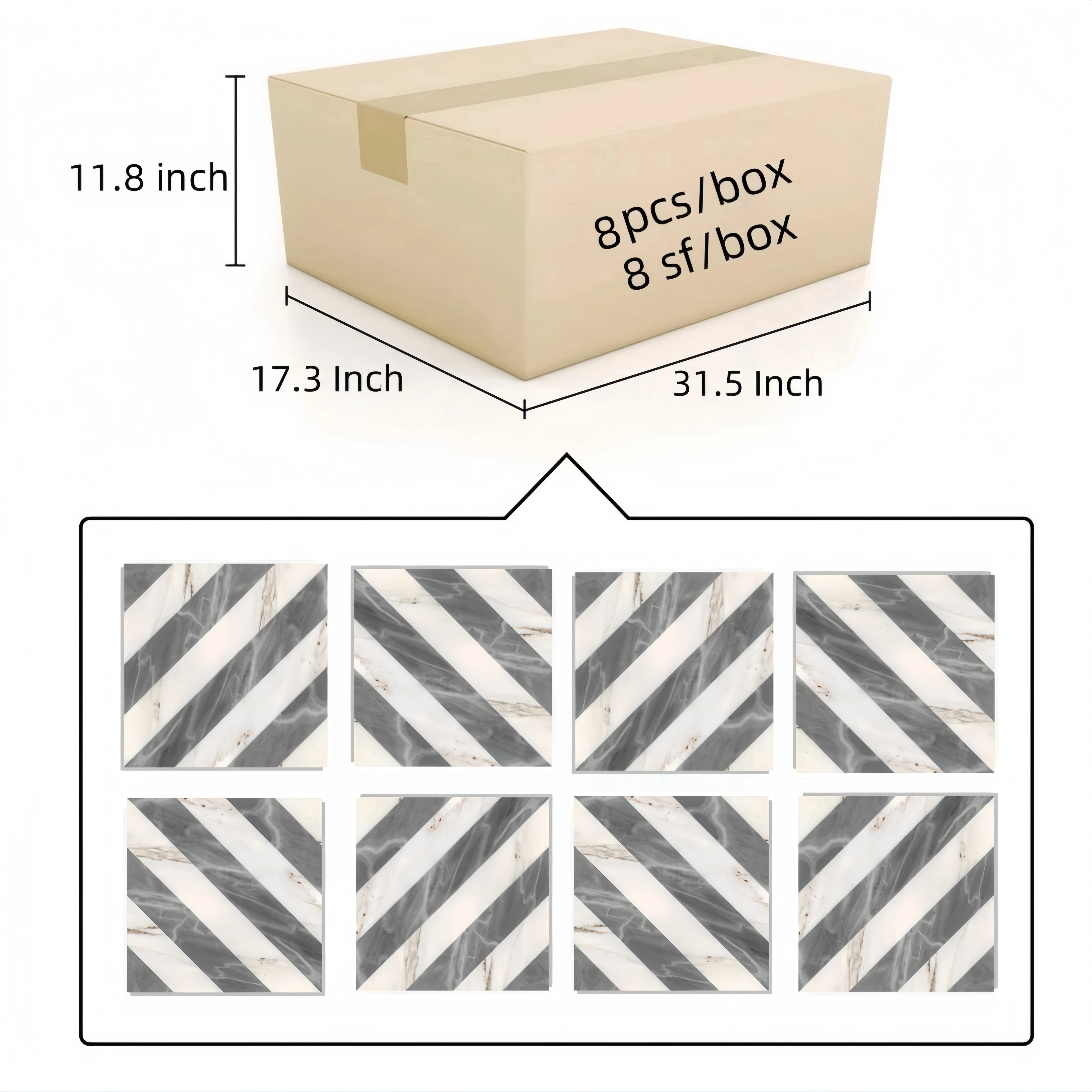 Realizza piastrelle in marmo Variazioni naturali naturali Piastrelle per ambienti Variazioni uniche Waterjet 12 * 12 Marmo a getto d'acqua, Bianco Grigio 2 colori