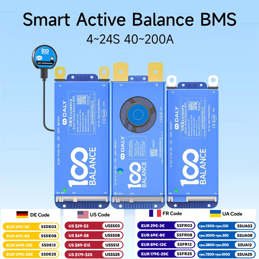 Daly balance BMS 4-24S 200A Smart Active balance wifi bluetooth 40A 60A 80A100A150A Can Lifepo4 Li-ion