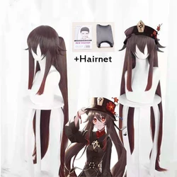 Genshin Impact Hu Tao Cosplay Wig Hairnet 80CM Game Cos Genshin Impact Wig Hu Tao Cosplay Brown Hair Prop