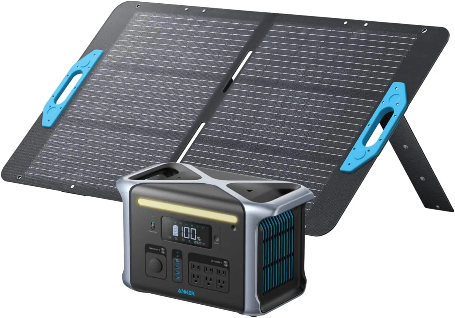 Portable Power Station, PowerHouse 757, 1229Wh Solar Generator, with 100W Solar Panel, LiFePO4, 6 * 110V/1500W AC Outlets