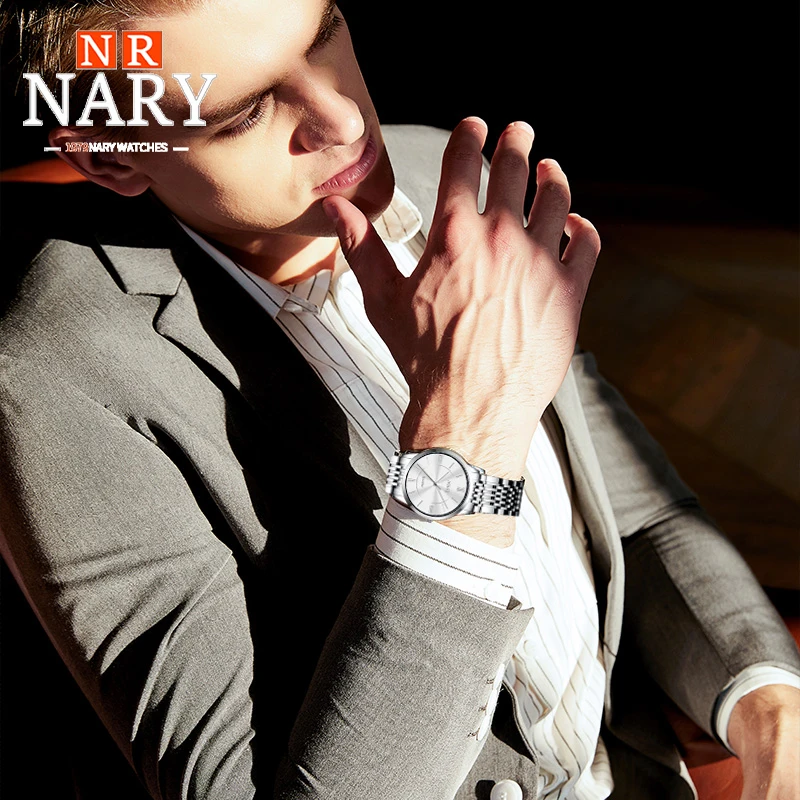 NARY – montre-bracelet de luxe pour hommes, Simple, étanche, en acier inoxydable, de qualité supérieure, 6087