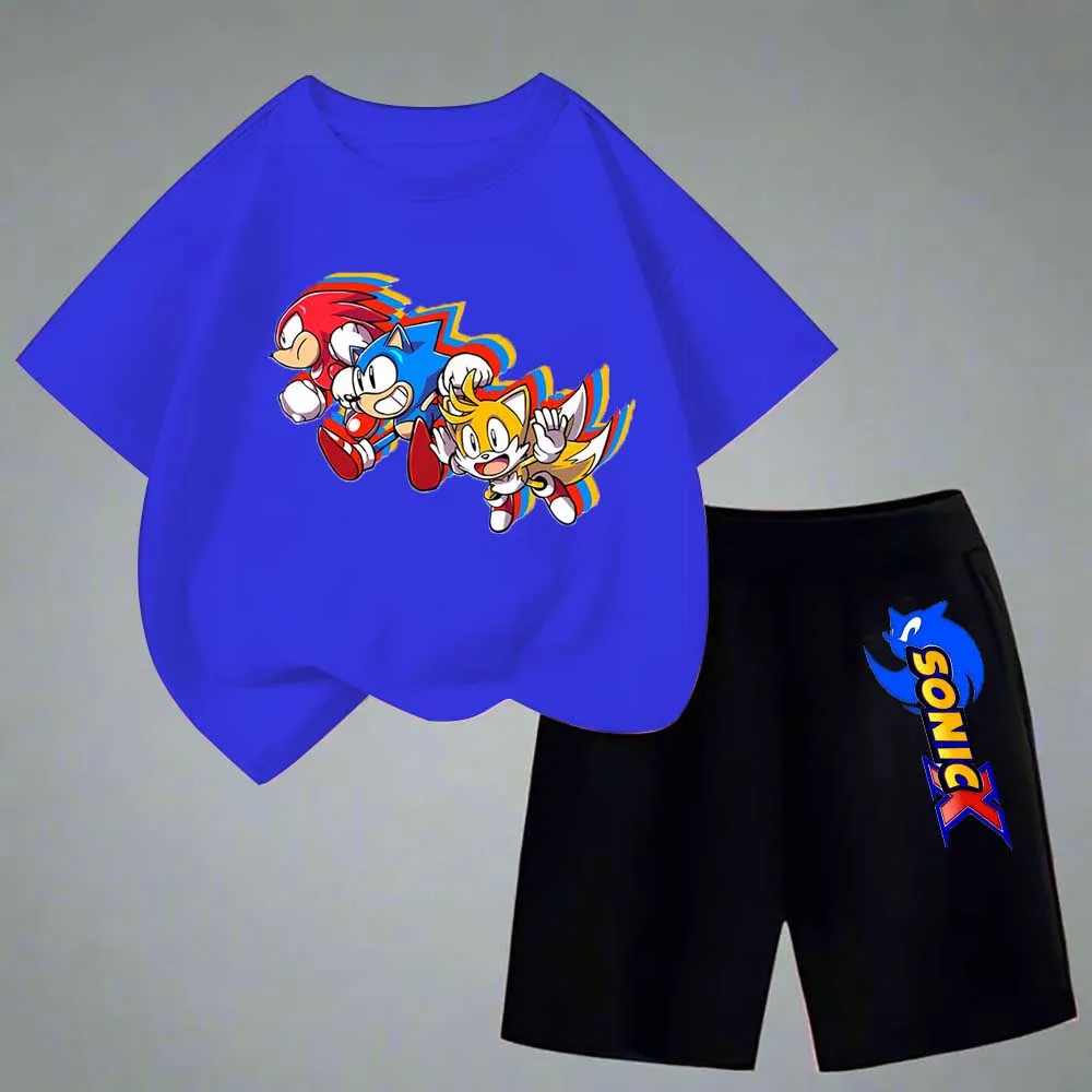 

Summer Children Clothes New Sonics Kids T-Shirts Shorts Set Kawaii Cartoon Printed Short Sleeves Boys Girls Casual Tracksuit