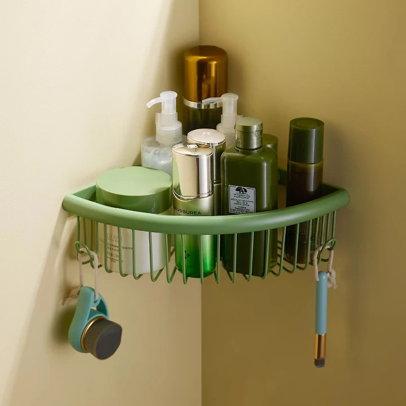 

Matcha Green Brass Corner Shelf Triangle Shower Organizer Luxury Bathroom Storage Rack Wall Bathroom Decor for Shampoo & Soap