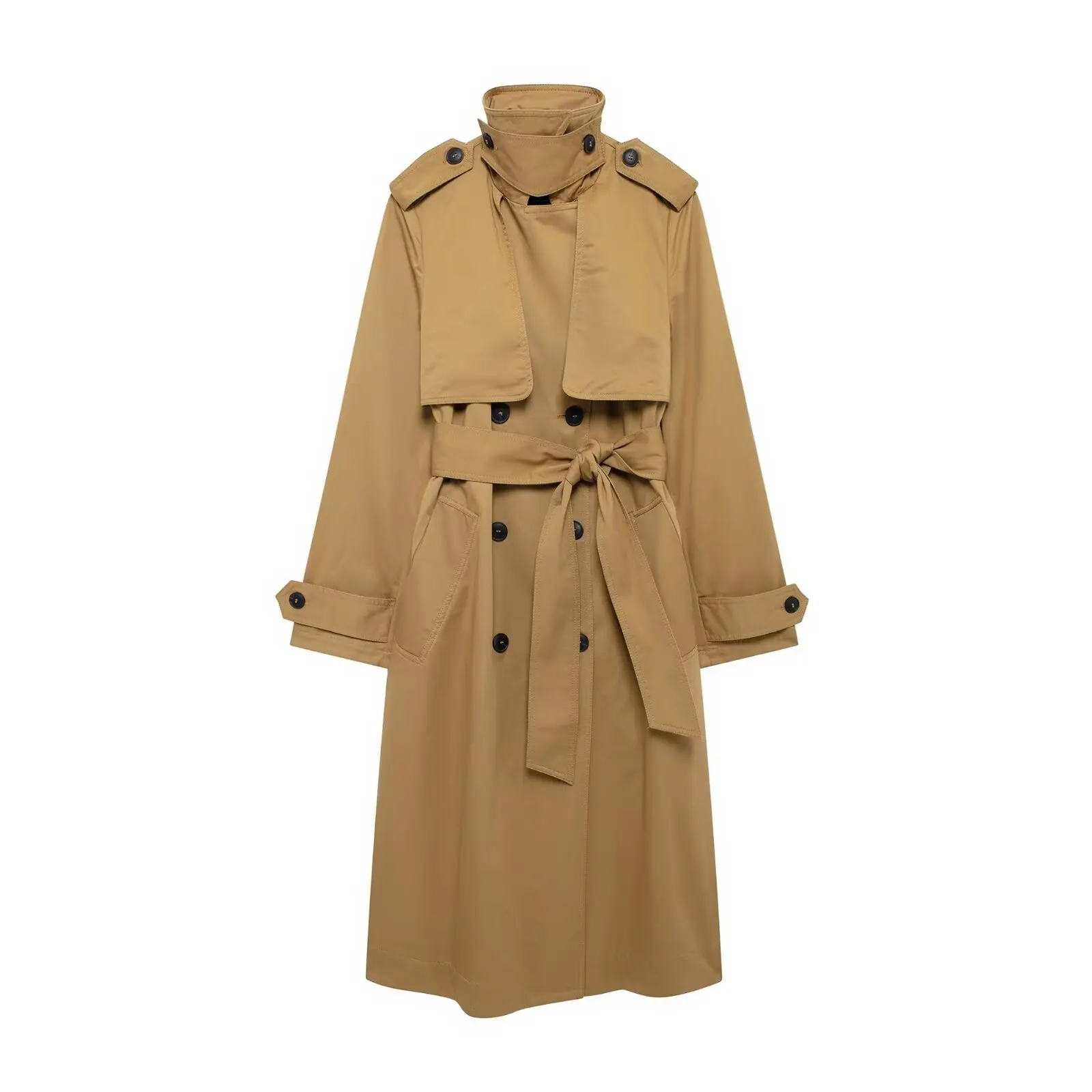 PB & ZA-Women's Slim Fit Belt Trench Coat, Long, Series, Retro, Casual, Female Outerwear, Overshirt, New Fashion, Autumn, 2024