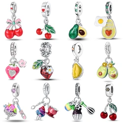 Breloques en argent pour bracelets Pandora, sans eau, neutres, fruits, perles, bricolage, cadeaux de bijoux d'anniversaire, mode originale, avocat, 925