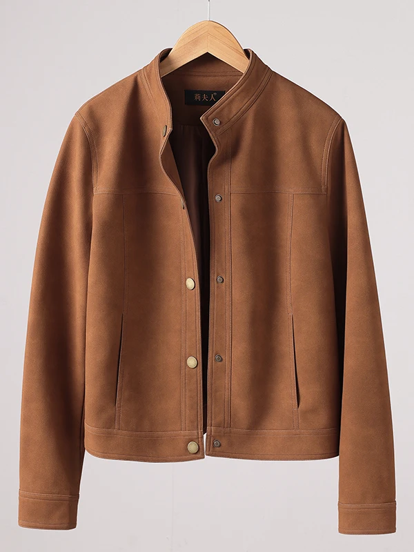 

Женская укороченная куртка из натуральной оленьей кожи Ning, новая коллекция Весна-Осень 2025, приталенная, с воротником-стойкой