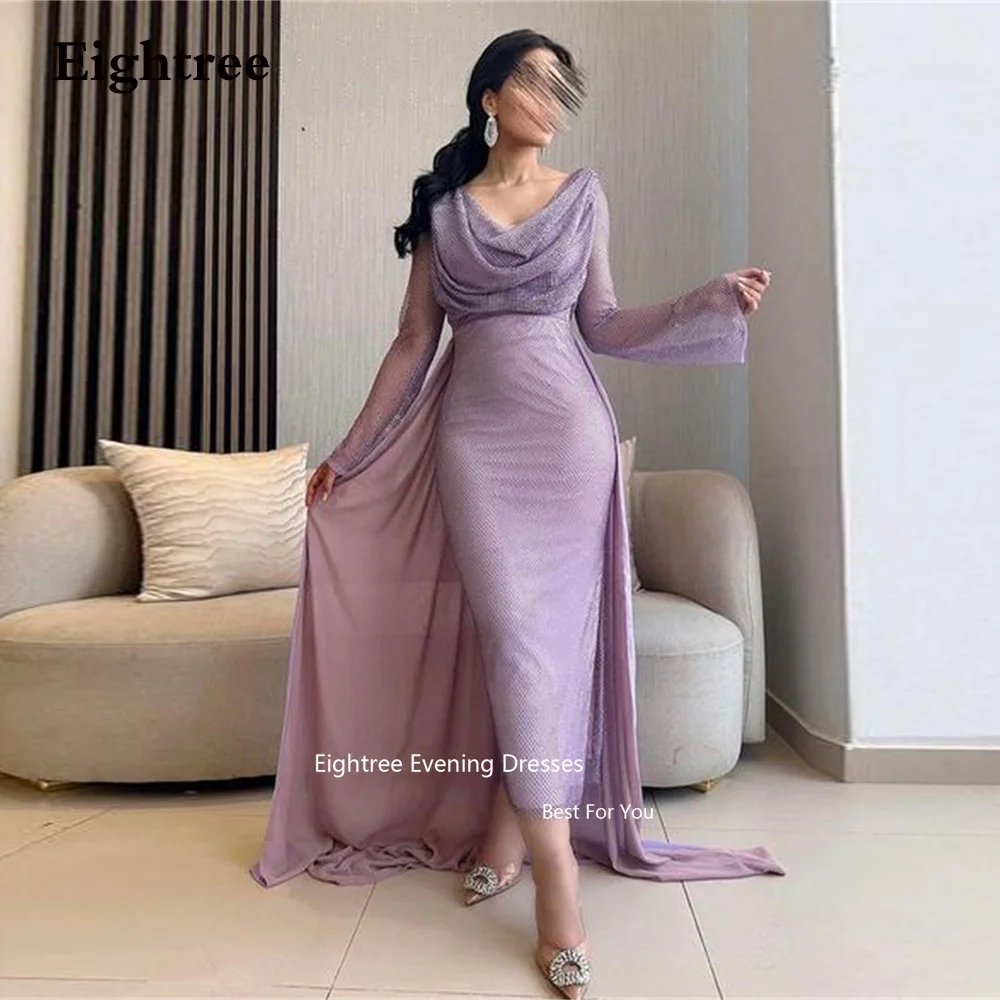 

Eightree Purple Evening Dresses Vintage Satin Mermaid Long Sleeves Vestidos De Fiesta Elegantes Para Mujer 2023 Party Dress