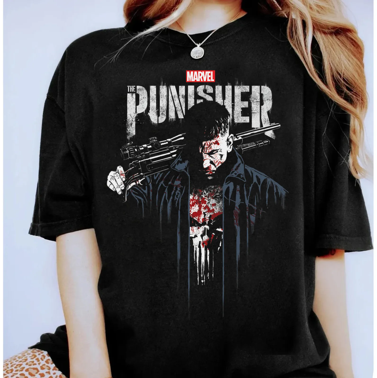 Marvel 2026 nova marvel punisher crânio logotipo impressão elegante de alta qualidade unisex manga curta casual plus size camiseta