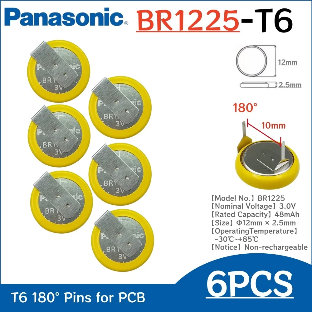 2-10pcs Original Panasonic BR1225 Lithium Coin Battery With 180°Solder Tabs Wide Temp For PLC PCB Memory Backup