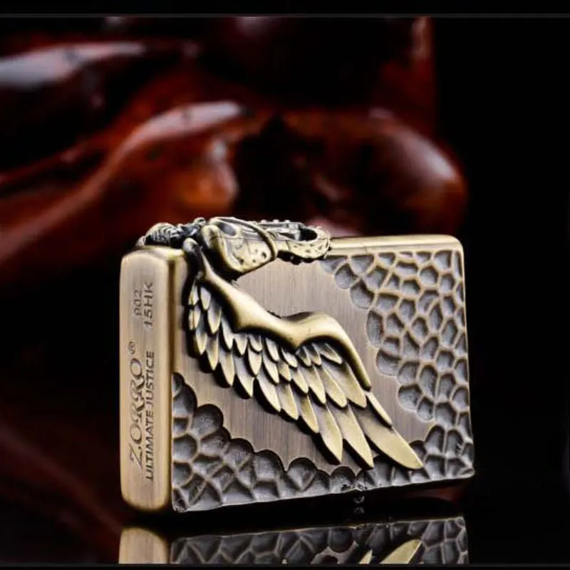 

ZORRO, высококачественная зажигалка из чистой меди, трехсторонняя Корона, ретро гравировка, ультратонкая ветрозащитная зажигалка, инструмент для мужчин, подарок