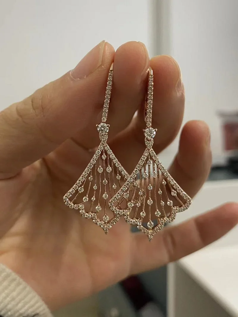 Ruif Customize 18k Fan Shape Design Lab Grown Diamond Drop Earrings for Wedding Elegant Fine Jewelry