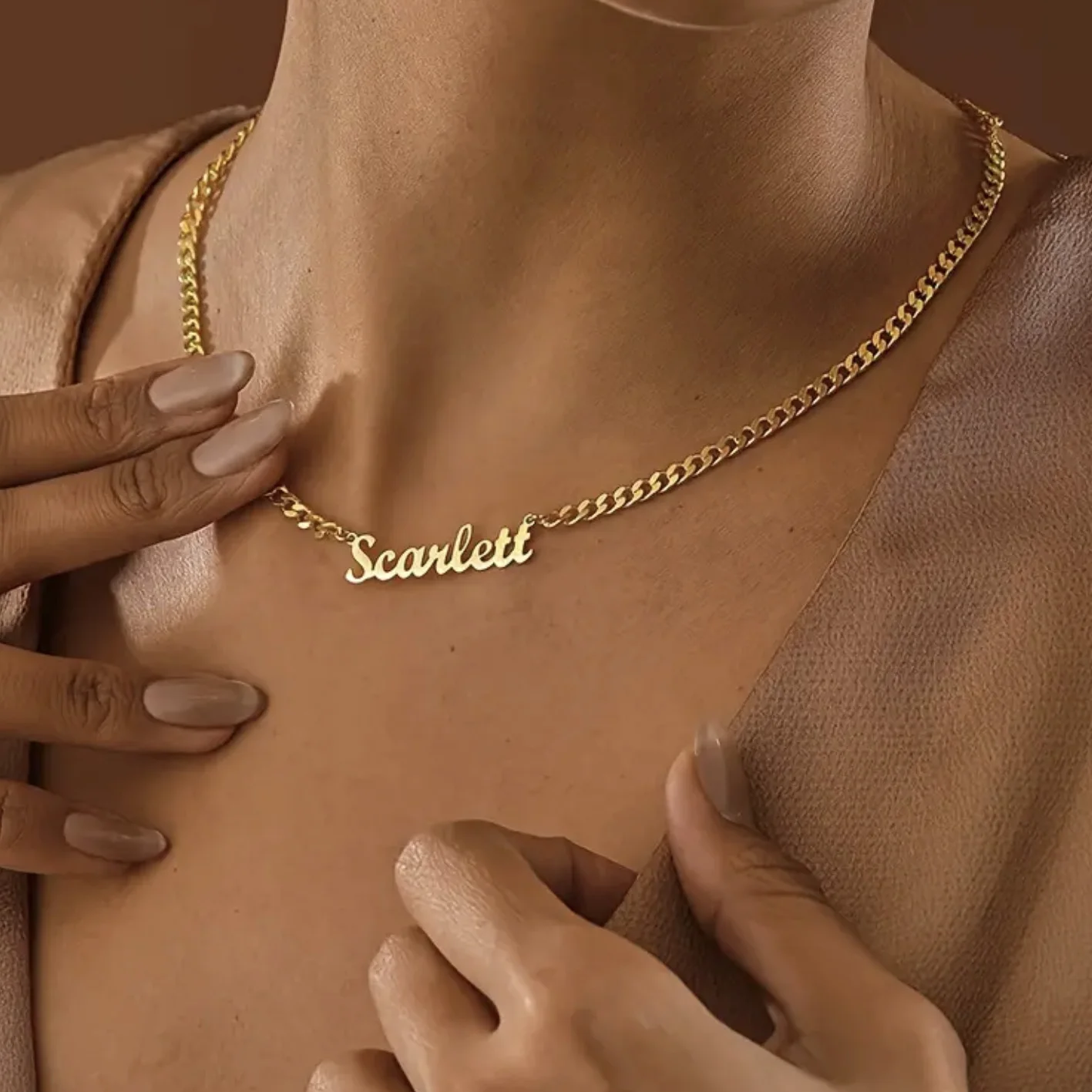 

18K Gold Plated Custom Cuban Chain Necklace Personalized Name Jewelry Christmas Gift for Women Mom Wife Family Holiday Birthday