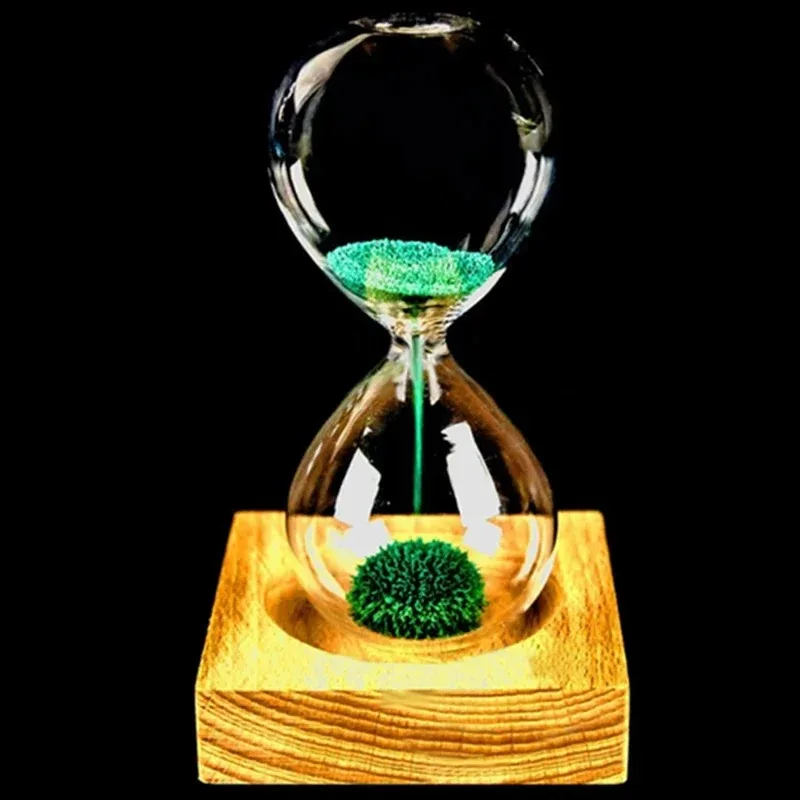 Wood+glass + Iron Powder Sand Flowering Magnetic Hourglass With Packaging Hourglasses 13.5 * 5.5cm Wooden Seat Gift Presents