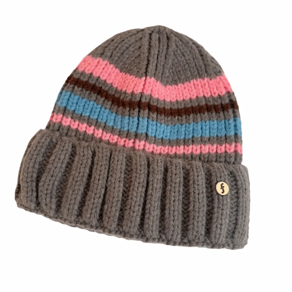 

Vintage Striped Knitted Hat Trendy Breathable Casual Wool Hat Korean Style Coldproof Winter Pullover Hat Spring and Summer