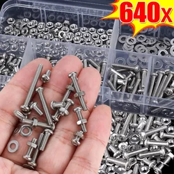 320/640pcs M3 Screw Stainless Steel Hexagon Hex Socket Screws Bolt Nuts Set Round Flat Cap Head Bolt Washer Assortment Kit