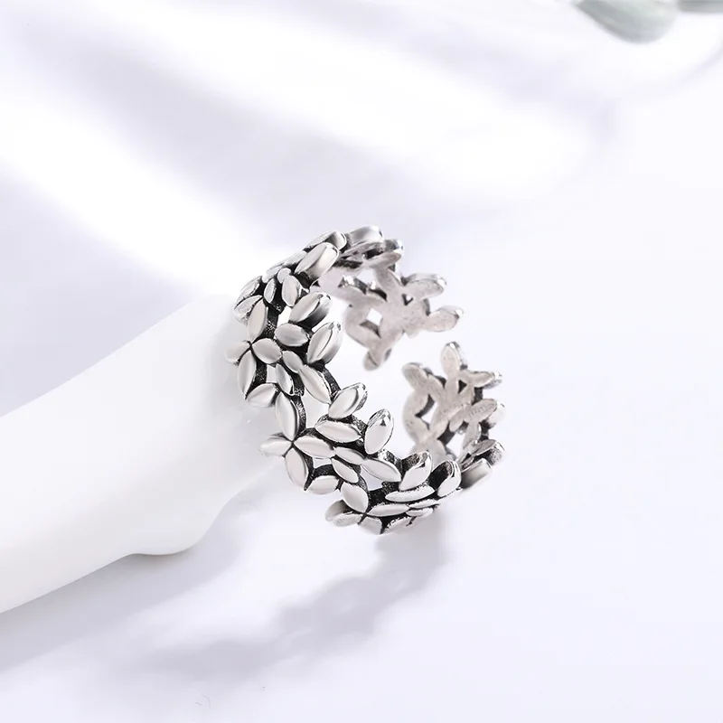 925 Sterling Silver Leaf Finger Rings For Women Jewelry Vintage Adjustable Anillos Accessories Birthday Gift Items