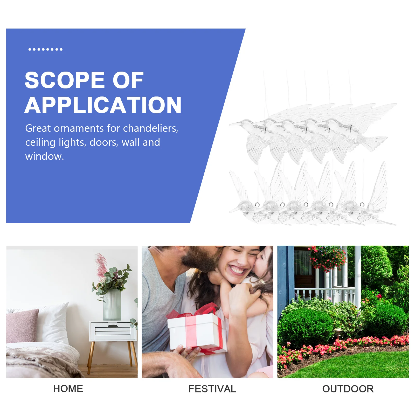 

10Pcs Clear Acrylic Hummingbird Ornaments DIY Ceiling Hanging Decorations Wedding Garden Pendant Home Decor Window Lamp Accent